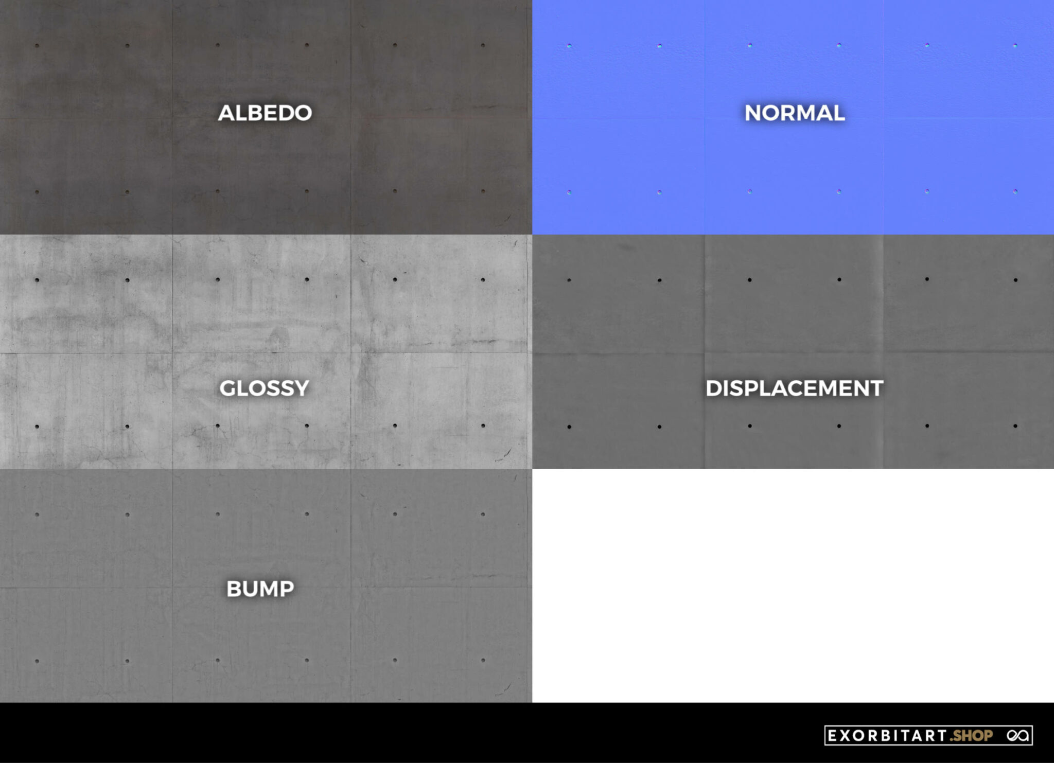 Smooth Concrete Tiled PBR Texture 500x220cm